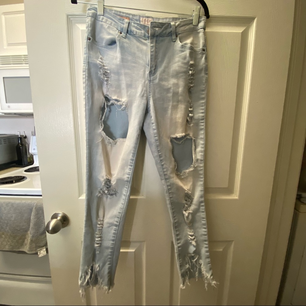 High waisted distressed skinny jeans